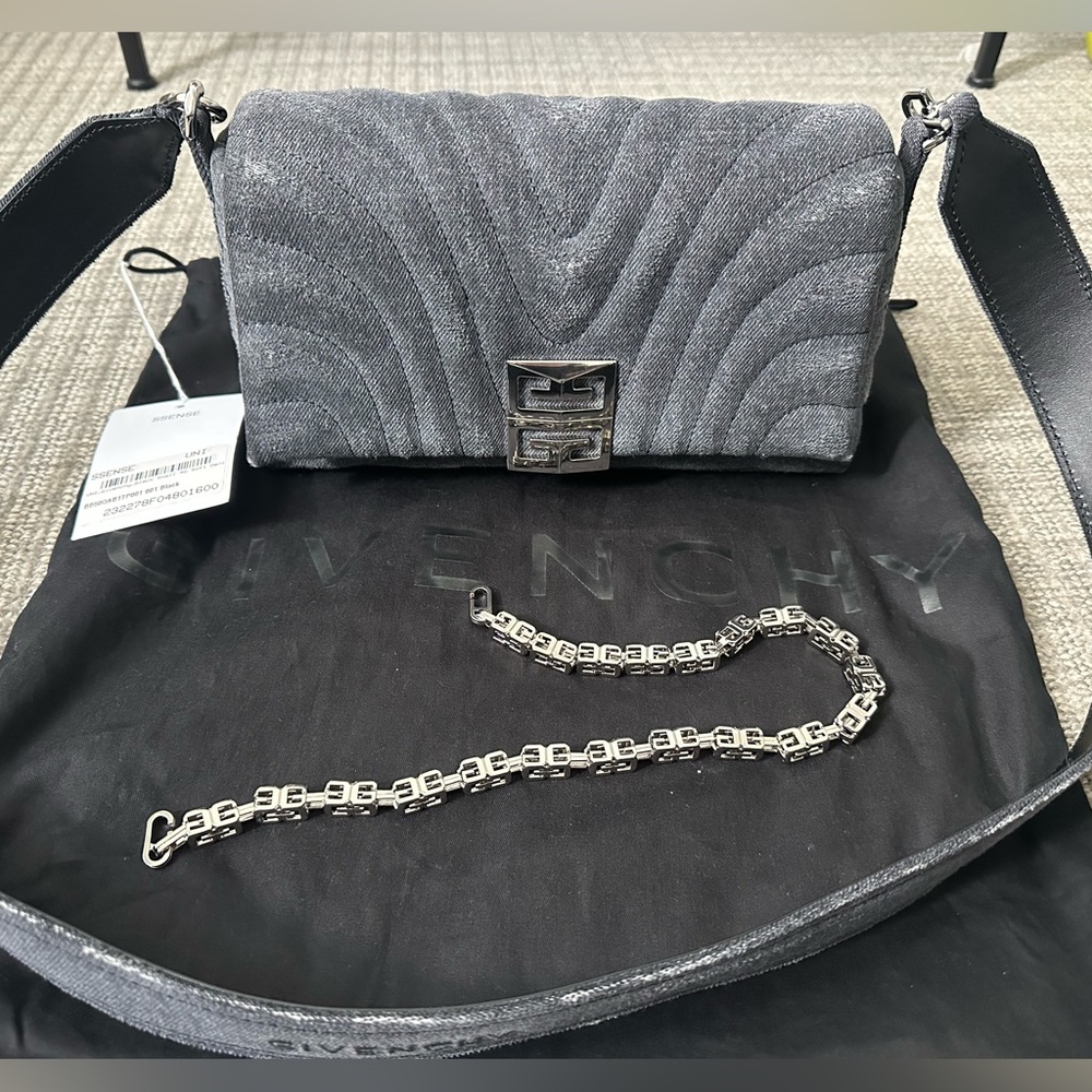 Givenchy Logo Plaque Denim Quilted Small Shoulder Bag